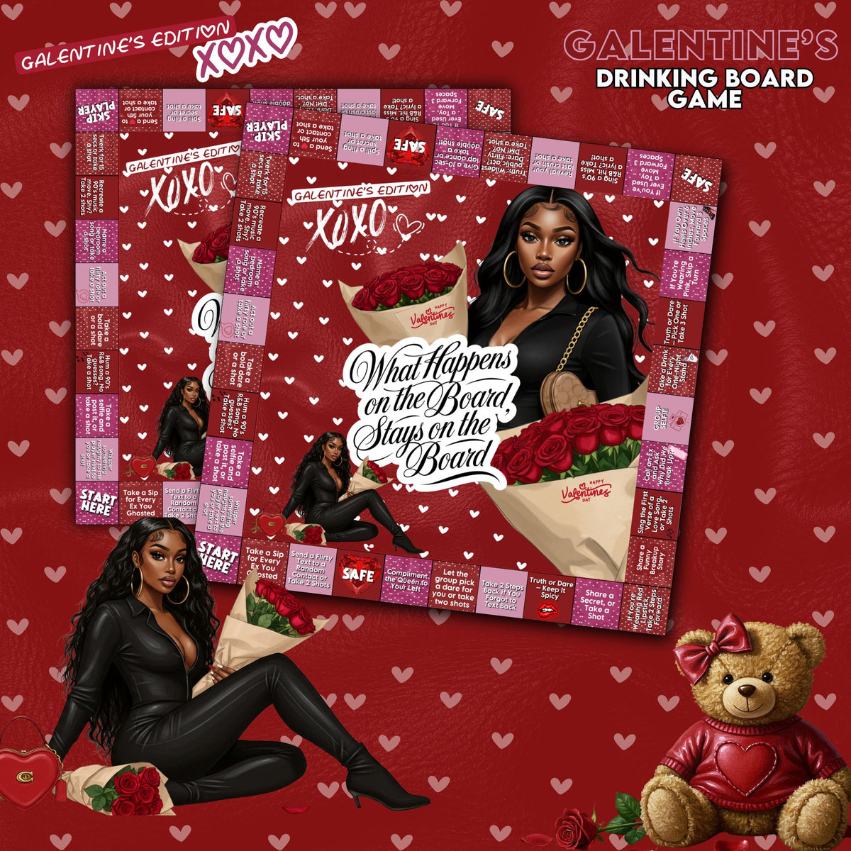 Galentine’s Edition – Printable Drinking Board Game (20x20" Digital Download)